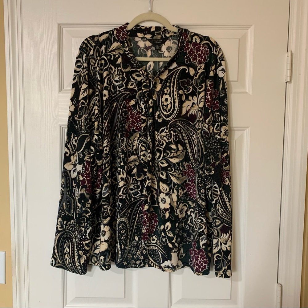 Investments Multicolored Floral‎ Paisley Long Sleeve Blouse